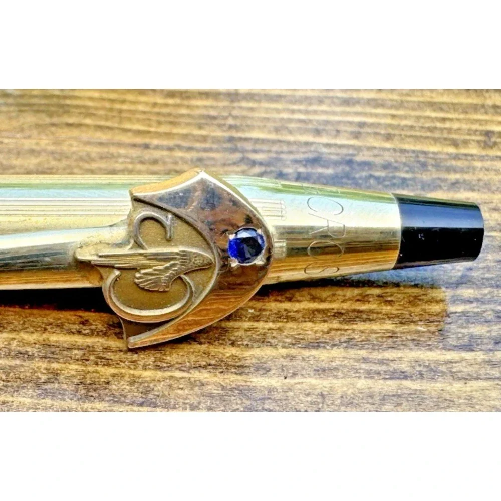 Vintage Cross‎ 10K Gold Filled Ballpoint Pen Blue Jewel Figural Clip W Box